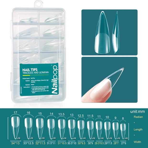 Nailpop Medium Short Shape Almond/Square/Soft Gel Nail Tips